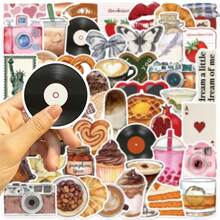 50 piezas Nuevos adhesivos decorativos con letras de "Foodie Girl", graffiti, cámara casual, postres, té de la tarde, patrón de lazo para iPad, equipaje, cuaderno, funda de teléfono DIY pegatinas papelería manualidades libro de sticker estikers - Multicolor - Ver 7