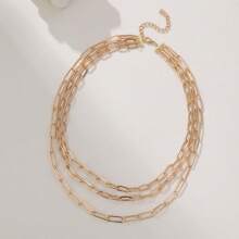 1 pieza Collar de cadena metálica dorada de múltiples capas de estilo europeo y americano, apto para uso casual y de fiesta
