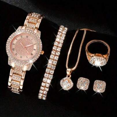 Luxury Rhinestone Quartz Watch Hip Hop Fashion Analog Wrist Watch Rose Gold Gift