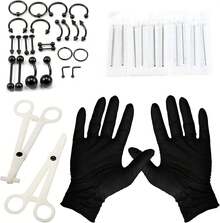 Piercing Kit 316L Surgical Steel Body Jewelry Piercing Kit With 12G 14G 16G 18G 20G Piercing Needles Use For Nose Septum Lip Tongue Belly Eyebrow Rings Ear Piercing Kit Silver Black Rainbow - Black - View 7