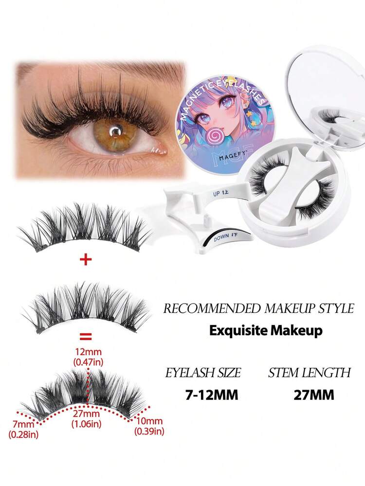 1 Set CC Curl Magnetic Eyelash Kit - With Magnetic Clips,Fox Eye Lashes,One-Piece,Portable,Natural Looking Reusable False Eyelashes With Strong Magnet, No Glue Needed And No Makeup Remover Eye Lash,The Round Magnet Ensures Comfortable All-Day Wear,6-12mm Faux Mink Lashes, Waterproof,Elongated Eye Tail Enlarges Both Eyes,Summer Travel Essentials 2025, Holiday Gift Guide,Beach Vacation, Camping Trip - Natural Lashes - View 6