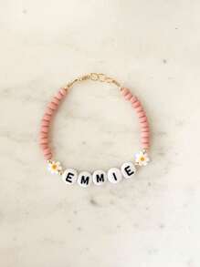 1pc Personalized Custom Name/Letter/Text/Daisy Bracelet/Girl Bracelet/Daisy Name Bracelet/Children Bracelet, Charming Spring Summer Accessory, Custom Name Bracelet For Girl, Vibrant Color Birthday Party Gift, Back To School Gift, Children's Festival Gift, Suitable For Teenagers