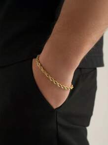1pc Men's Thick Gold Tone Bracelet, Stainless Steel Daily Casual Simple & Elegant Jewelry Accessory, Waterproof