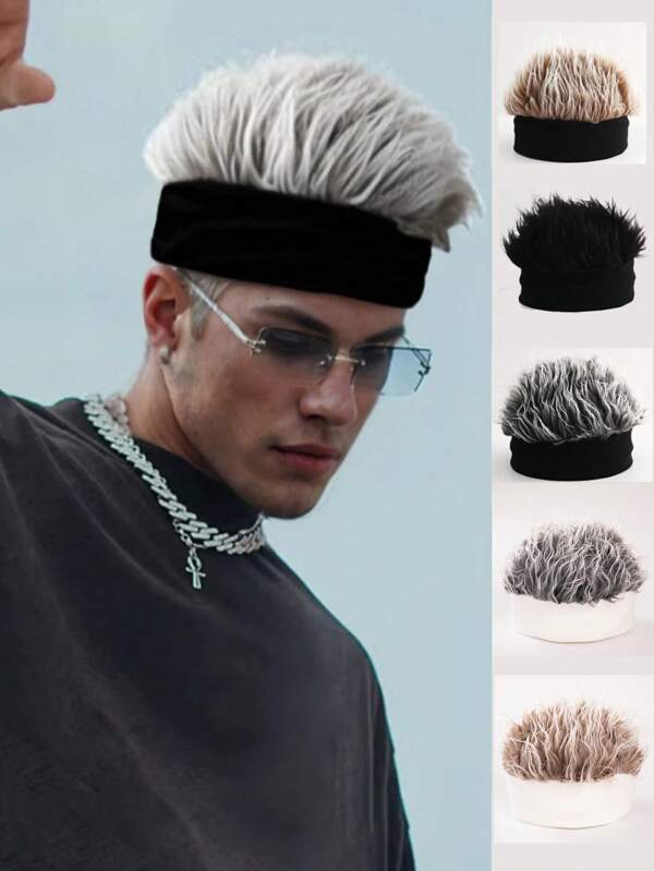 Gorro de punto para hombre con peluca incorporada, gorros para hip-hop, accesorio de disfraz de moda