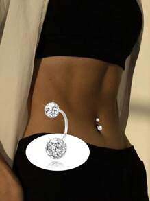 1 pièce Piercing de nombril en argent sterling S999 en forme de U Shambhala avec double diamant, bijou de piercing corporel