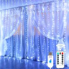 300/600 Luci a tendina a LED, alimentate tramite USB, 8 modalità di illuminazione con telecomando, adatte per camera da letto, compleanno, matrimonio, festa, Ognissanti, decorazione natalizia - Luce a tenda USB - Visualizzare 3