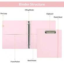 Neww  3 Ring Binder  Clipboard,1 Inch Binder, 13.2" * 10.2" PU Clipboard Binder  Notepad & 5 Dividers  5 Pockets, Labels, Clipboard Folder Great For School Office(Fit Letter Sized Paper) - Pink Letter Size - 1 Inch - View 5