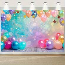 Multi Functional Birthday Party Background: Colorful Balloons And Sparkling Stars Design, Polyester Photography Background, Suitable For Celebrating And Baptismal Birthdays