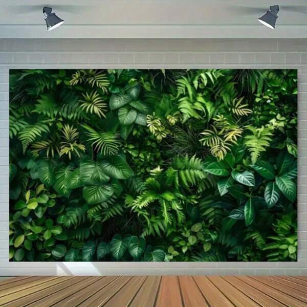 1 pieza Fondo decorativo de poliéster con hoja de palmera tropical 2D verde, fondo de fotografía con naturaleza floral y selva, decoración de pancarta de cumpleaños hawaiano, tema universal, adecuado para decoración interior/exterior, hogar, jardín, decoración de patios