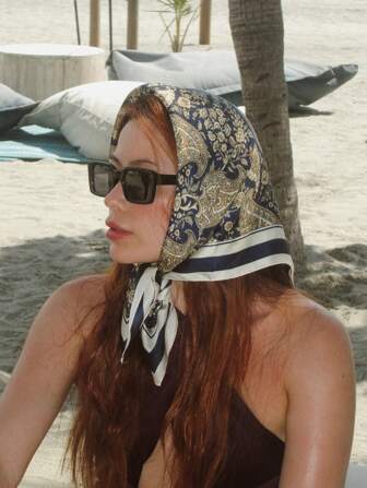1pc Women's Bohemian Style Luxury Paisley Print Silk Bandana Scarf, Light Summer Casual Sunscreen Shawl Suitable For Daily Wear And Outings Fashion Hair Accessories Boho Hair Bands