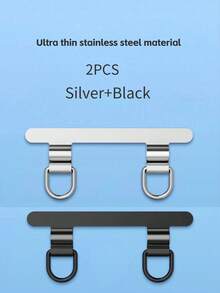 手机挂绳带双耳不锈钢夹，金属垫挂链，超薄贴片防止手机丢失，坚固的连接件，手机带组件更换，适用于充电端口两侧有大孔的手机壳