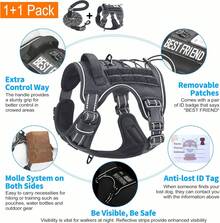 Heavy Duty Tactical Dog Harness For Small Dogs, No Pull Adjustable Pet Harness Reflective Service Training Easy Control Pet Vest Military K9 Working Dog Harnesses- Small, Black - Black - View 6
