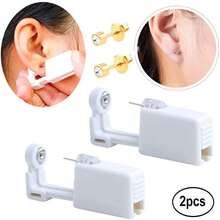 2 Pack Self Ear Piercing Gun Earring Disposable Piercing Kit No Pain Easy Use Ear Piercing Gun Kit Tool With Stud (Wihte Gold) - Gold - View 2