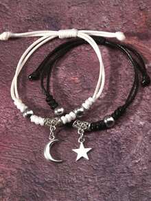 2 件套哥特式星月装饰手链，男女皆宜，情侣手链/手环