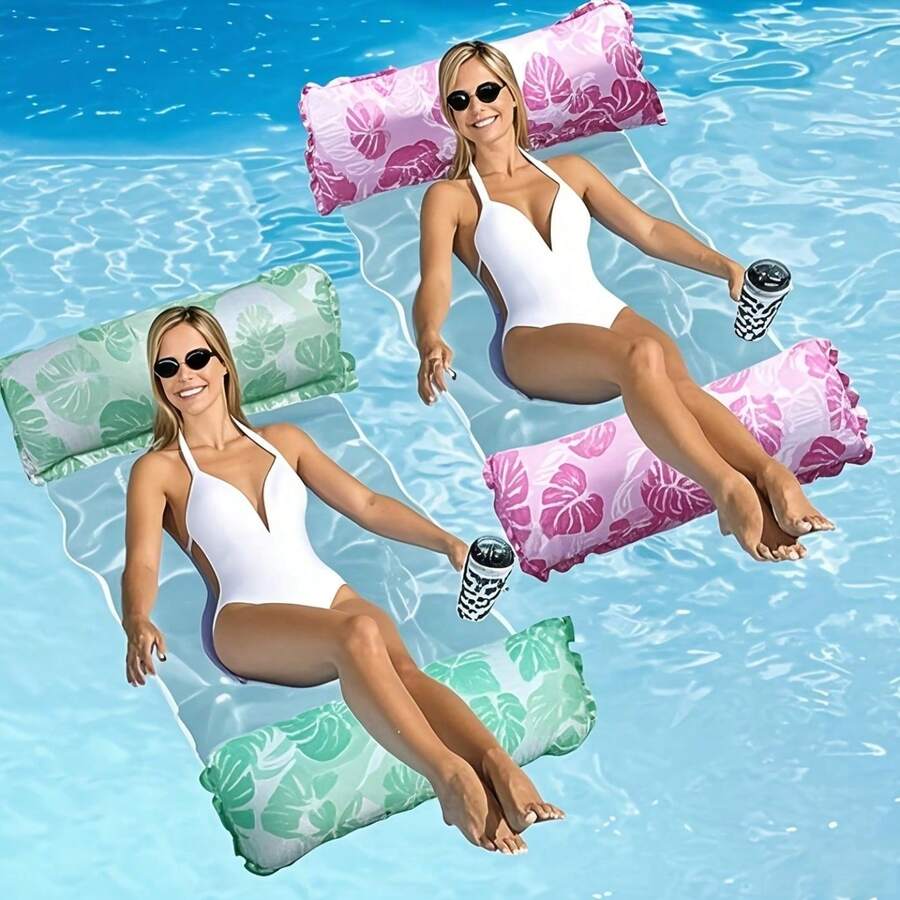 2pcs New Inflatable Rafts, Foldable Maple Leaf Floating Net Hammock, Inflatable Lounger, Swimming Pool Accessories, Christmas & Halloween Gifts, Adult Colorful Portable Water Hammock - Multifunctional PVC Swimming Pool Floating Device Suitable For Travel And Home Pool, Multipurpose 4-In-1 PVC Swimming Pool Hammock - Multicolor - View 1