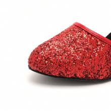 SENMANYU Women Salsa Ballroom Dance Shoes | 2.17" Heel With Adjustable Ankle Strap | Dancing Pumps For Latin Tango Flapper Character Party Glitter Shoe - 紅色 - 查看 5