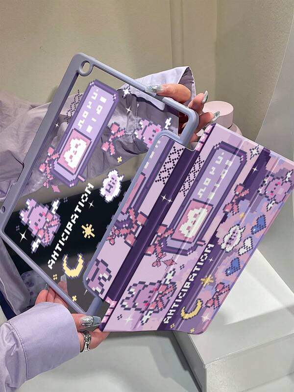 A Beautiful And Cute Purple Game Rabbit Bow Double-Sided Painted Acrylic Transparent Crystal Back Panel, Shockproof, Compatible With The 7th And 8th Generation (10.2 Inches) IPad, 10th Generation Protective Case, Built-In Pen Slot, Supports Sleep And Wake-Up, Holiday Gift, New Year Gift