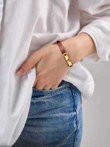 1pc V-Shape Leather Bracelet, Fashion Accessory For Men & Women, High Quality Non-Fading, Great Gift For Mother's Day, Valentine's Day, Christmas