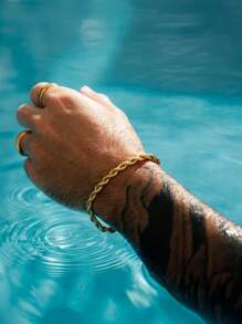 1pc Men's Thick Gold Tone Bracelet, Stainless Steel Daily Casual Simple & Elegant Jewelry Accessory, Waterproof