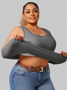 3pcs/Set Plus Size Women Racerback Camisole With Pads, Solid Color Fitted Undershirt/Outerwear Tank Top