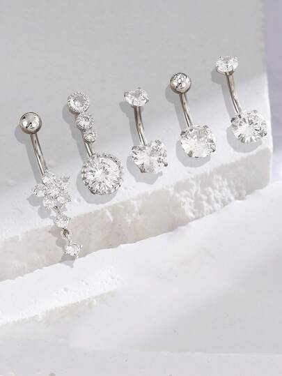5pcs Sexy Luxury Floral Heart Zirconia Navel Rings Women Body Piercing Jewelry Set