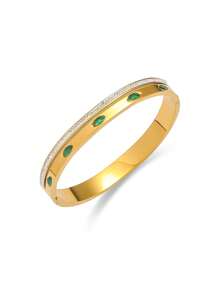 Bracelete Simples de Aço Titanium Tom Dourado, Embutido com Zircônia Artificial, Comprimento Ajustável, Adequado para Vestimenta de Verão, Férias, Presente de Amizade, Anti-desbotamento e Hipoalergênico, Acessório Refinado para Mulheres