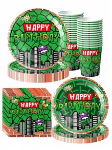 10 قطعة من أطباق وفوط الحفلات بتصميم ألعاب البطل ومناظر مدينة الكوميديا الخضراء، طقم حفلة عيد ميلاد السلحفاة الخضراء للرجال، مناسب لحفلات عيد الميلاد، حفلات العائلة، حفلات الأصدقاء، الحفلات الصيفية الخارجية