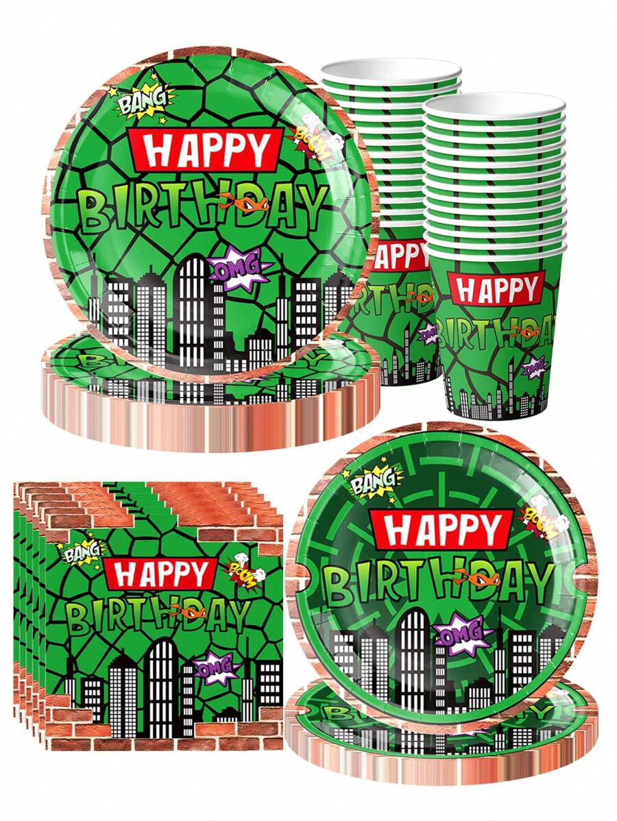 10 قطعة من أطباق وفوط الحفلات بتصميم ألعاب البطل ومناظر مدينة الكوميديا الخضراء، طقم حفلة عيد ميلاد السلحفاة الخضراء للرجال، مناسب لحفلات عيد الميلاد، حفلات العائلة، حفلات الأصدقاء، الحفلات الصيفية الخارجية