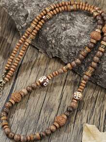 Men's Bohemian Style Coconut Shell Wood Bead Necklace - Retro Style Long Beach Walnut Collarbone Chain, Suitable For Holiday Wear, Party Jewelry, Boyfriend Gift, Valentine's Day Gift, Father's Day Gift