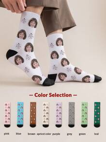 1 par de calcetines de tubo medio para mujer con rostro personalizado, puedes poner cualquier cara en los calcetines, calcetines personalizados con fotos, pares de imágenes personalizadas e interesantes con calcetines de longitud media a larga, aptos para el Día de San Valentín, cumpleaños, regalos y otras ocasiones, personalizados, divertidos, ricos y coloridos, diseño creativo de anime y dibujos animados, regalos navideños