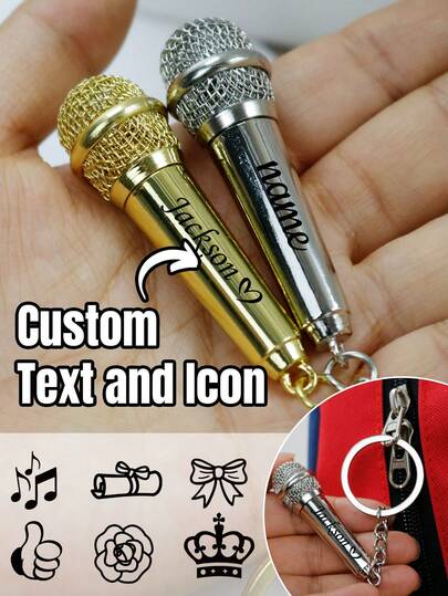 Llavero de micrófono con texto personalizado, llavero del Día del Padre personalizado, llavero con nombre personalizado, llavero personalizable para mujeres/hombres, adorno personalizable para bolso, llavero, llaveros de maestro, regalos de cumpleaños, aniversario, decoración de dormitorio, versátil, fiestas, novia, novio, amigo, familia, estudiantes, madre, estilo de los 2000