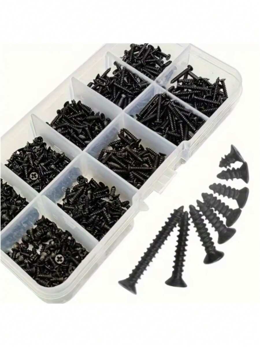 KIT 800 PARAFUSOS M2*10  PRETOS ROSCANTE AÇO CARBONO - A - Visão 1