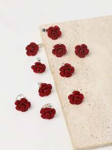 10 件玫瑰花发夹，女士编织发型发饰 - 酒紅色 - 查看 2