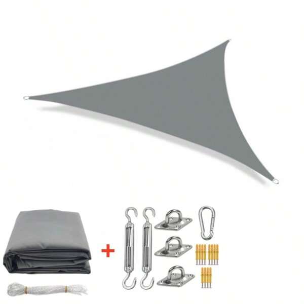 1 Conjunto de Toldo de Sombreamento Triangular com 18 Peças de Acessórios de Aço Inoxidável, Toldo de Jardim à Prova d'Água para Piscina, Quintal, Estacionamento