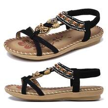 Women Sandals Floral Print Elastic Strap Lightweight Beach Shoes - màu đen - Xem 5