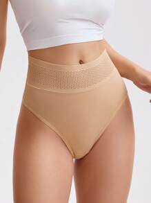 Set de 3 piezas de bragas de mujer de cintura alta, de alta calidad, cómodas y transpirables de algodón para el postparto con control de barriga, color albaricoque