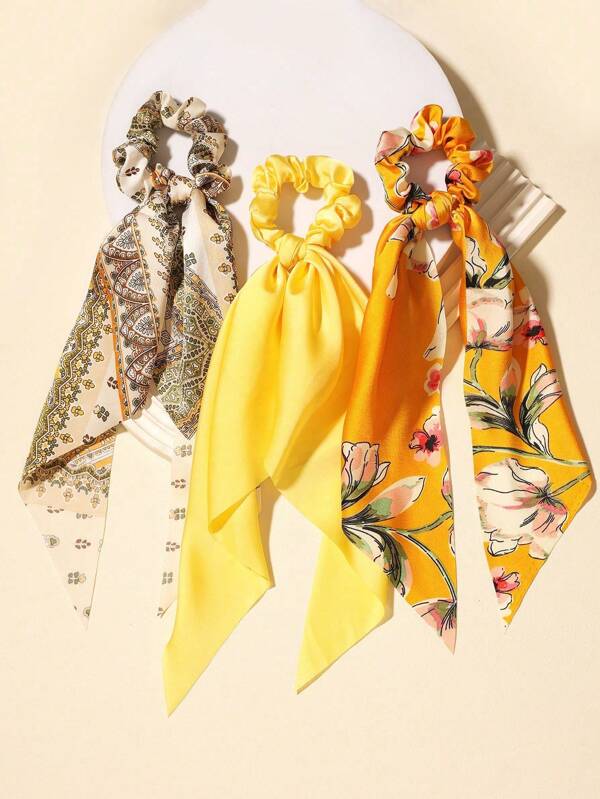 3 pièces/1 pièce Ensemble d'accessoires pour cheveux, foulard triangulaire en satin de couleur unie, supports de queue de cheval, élastiques à cheveux, bandes de caoutchouc