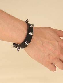 Xiacheng Bộ 1/3/4 vòng tay nữ phong cách Punk Rock - Vòng tay da giả có thể điều chỉnh, đính đinh tán, kiểu Emo Goth Biker thập niên 80, thời trang alternative unisex. - màu đen - Xem 13