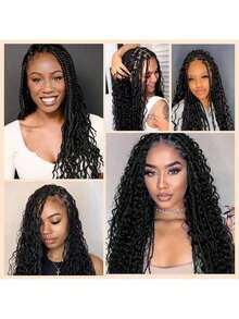 DWNSEN Boho Knotless Braided Wigs For Women Bohemian Box Braided Wigs Double Full Lace Braided Wigs With Baby Hair Synthetic Boho Braid Wig Natural Black Suitable For Daily Use Dates Holidays Birthdays Parties And Vacations{1B} - 1B - Xem 7