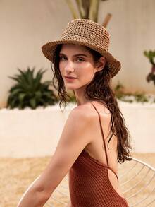 Tropiscape 经典草编帽，女士沙滩遮阳帽，百搭渔夫帽，防紫外线，春夏度假休闲风，适合海滩、秋季、圣诞节、冬季等场合，也是圣诞礼物的理想之选。 - 駝色 - 查看 4
