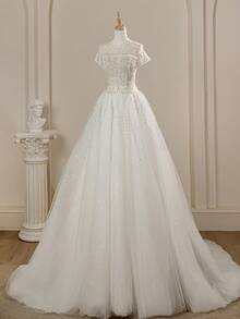 Vintage Spitze Hohlmuster Abendkleid, Palast-Stil Hochzeitskleid