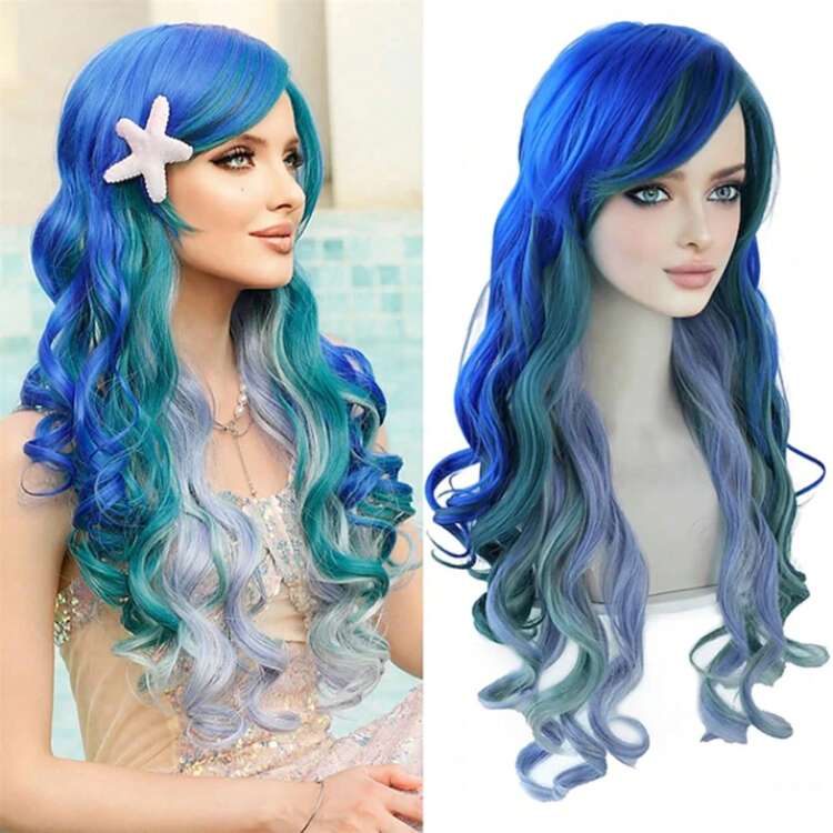 HAIRJOY ロングウェーブのかかったブルーグリーンマーメイド