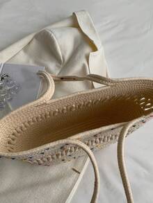 1 件编织手提包，休闲时尚纯色草绳编织手提包，大容量杂货篮适合日常使用和节日