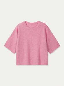 FOR BEAUTY Spring And Autumn Round Neck Half Sleeve Pink Knitted Shirt For Women's Winter New Style Loose Soft Soft Sticky Casual Lazy Style Warm Hoodie For Daily Commuting Versatile Fashion Simple Sweater Top New Year