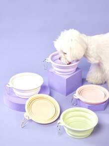 PETSIN 350ml Macaron Color Pet Travel Collapsible Water Bowl, Suitable For Small & Medium Dog/Cat, Portable Water Cup With Hook For Outdoor Use