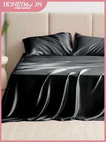3/4件套床上用品：1件缎面床笠 + 1件缎面床单 + 1/2件缎面枕套，柔软透气，抗皱，提升睡眠质量，奢华酒店风格，馈赠父母和朋友的理想之选，9-13英寸/30厘米深口袋，可机洗，适用于所有床型——单人床、双人床、大号双人床、特大号双人床。 - 黑色 - 查看 2