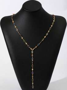 1pc New Bohemian/Golden/Silver Beaded Y-Necklace, Suitable For Party, Banquet, Vacation, Summer, Beach, Random Colored Rhinestones