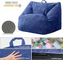 Sillones puff para adultos, sofá puff gigante con espuma viscoelástica de alta recuperación, silla con funda de microfibra suave y extraíble, sofá grande para leer, jugar, color azul marino - Azul Marino - Ver 5