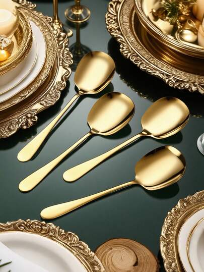 [Vajilla para fiesta/boda/escuela] Cuchara de servir grande de acero inoxidable - Herramientas y accesorios de cocina reutilizables de alta calidad - Cubertería de servir para el hogar, hotel, cocina, servicio de mesa, regalo de Navidad