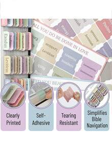 Cunese 75 Pcs Bible Tabs - Morandi Color Bible Index Tabs, Laminated Bible Study Supplies For Students, Back To School Essentials, Book Labels For Scripture (Women & Men) Stickers Sticker Scrapbook Supplies Funny Stickers Laptop Stickers Kindle Phone Stickers - Multicolor - View 6